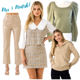 Taupe Knit Pullover Ollie Sweater with Optional Foldover Or High Neck