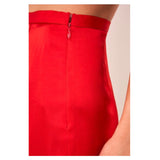 Bright Red Satin Sheen A-Line Side Zip Midi Skirt with Banded Waist