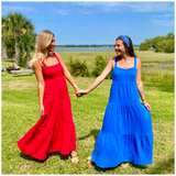 Blue OR Red Cotton Gauze Blakely Maxi Dress