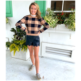 Black LEATHER Scalloped Cindy Shorts