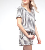 Black White Stripe Ruffle Hem Shorts (Matching Top Sold Separately)