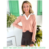 Dusty Pink EMBROIDERED Shirttail Collar Miranda Sweater