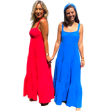 Blue OR Red Cotton Gauze Blakely Maxi Dress