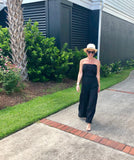 Pewter or Black Strapless Palazzo Jumpsuit with Ruffle Leg
