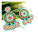 Orange & Turquoise Beaded Circle Earrings