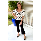 Black & White Cotton Dot Puff Sleeve Peplum Top with Smocked Back