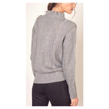 Heather Grey Knit Ruffle Neck Lightweight Sweater Top with Banded Waist