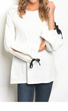 White Long Sleeve Top with Semi Open Sleeve & Black Sleeve Ties