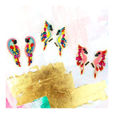Pink OR Yellow Crystal Cluster Bird Earrings