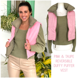 Pink & Taupe REVERSIBLE Duffy Puffer Vest