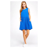 Bright Royal Blue Sleeveless Babydoll Dress with POCKETS & Keyhole Back