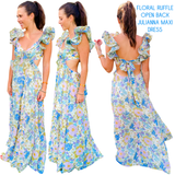 Floral Ruffle Open Back Julianna Maxi Dress
