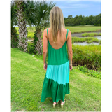 Green & Turquoise Open Back Woven Driscoll Dress