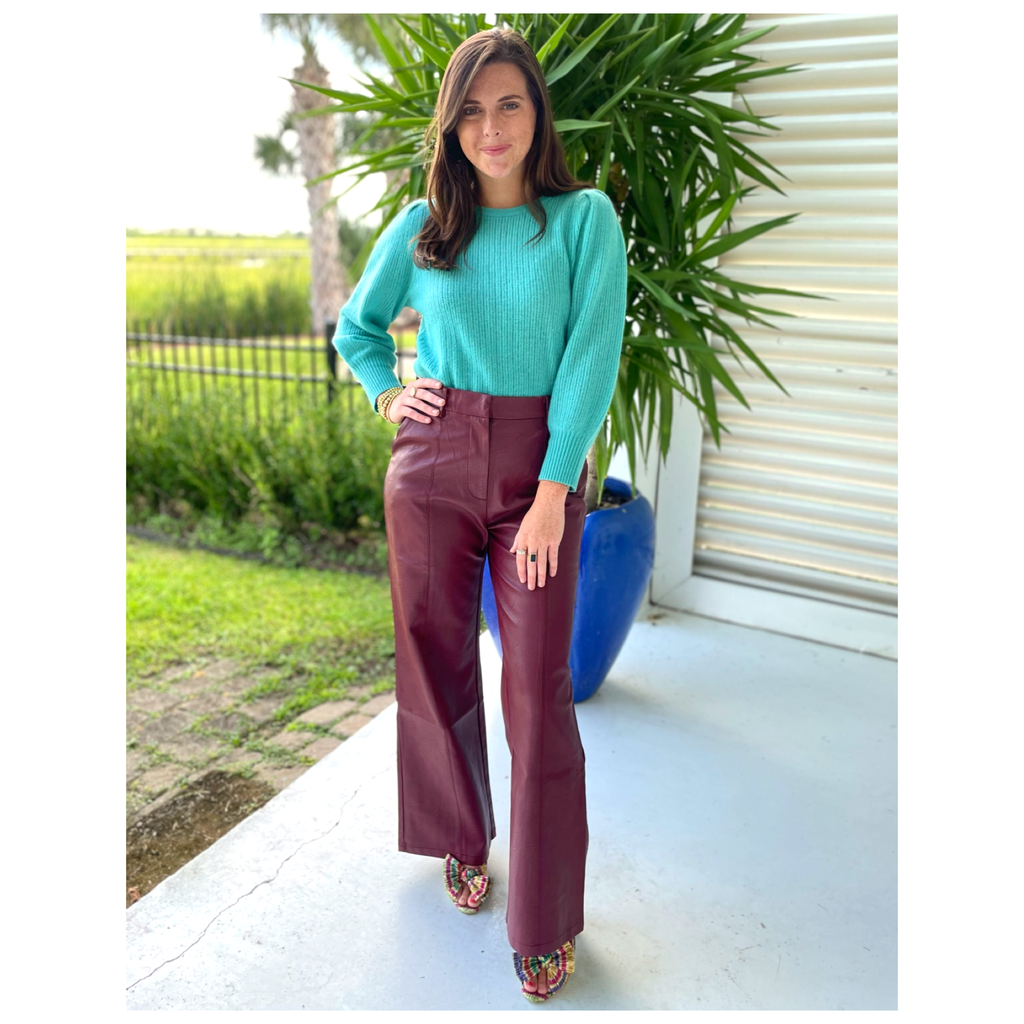 Bordeaux leather top pants