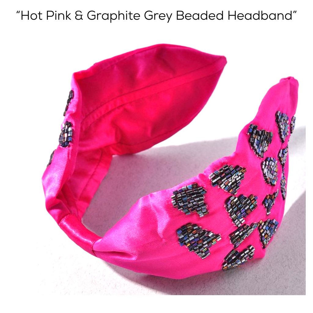 Hot Pink & Iridescent Graphite Grey Beaded Headband - James Ascher