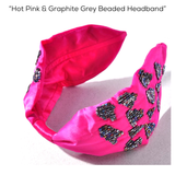 Hot Pink & Iridescent Graphite Grey Beaded Headband