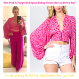 Hot Pink & Poppy Red Spots Bishop Sleeve Button Down Top