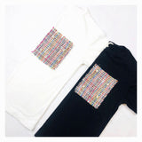 Black OR White Tee with Metallic Tweed & Pearl Patch Pocket