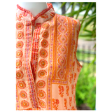 Bella Tu Coral Orange Embroidered Block Print Cora Dress with Mirrored Accents