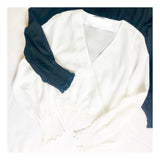 Ivory OR Black Smocked Sleeve & Waist Long Sleeve Top with Snap Bust Closure