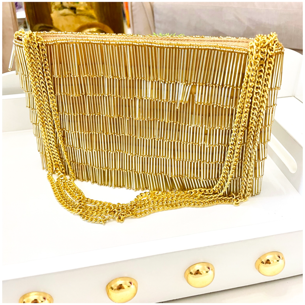 Gold beaded clutch hotsell
