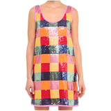 Sequin Checked Roxy Shift Dress with Pink Piping