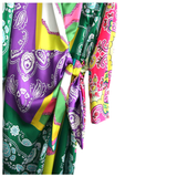 Green Pink & Purple Scarf Print Paris Dress