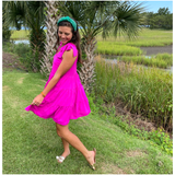 Magenta Bow Shoulder Shelby Dress with Pockets