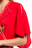 Tomato Red Embroidered Mexicali Maxi Dress