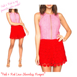 Pink & Red Color Blocked Crochet Lace Sleeveless Romper