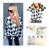 Black & White Buffalo Check Tie Waist Top