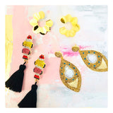 Multicolor Pave CRYSTAL Koi Earrings with Black Silk Tassel
