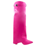 Pink Leather 3” Hidden BLOCK Heel Kayla Boots with Buckle Detail