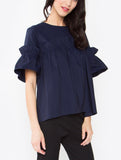 Navy Blue Poplin Top with Ruffle Detail (sign up for restock alert - getting more!)