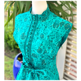 Turquoise Tie Waist Fit & Flare Cotton Dress