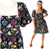 Black Floral Puff Sleeve Nita Dress