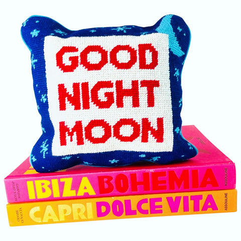 Needlepoint “Good Night Moon” Pillow with Velvet Back