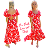 Red Floral Puff Sleeve Bow Back Laurent Dress