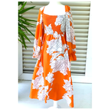 Orange Modern Floral Smocked Ruffle Sleeve Coco Dress