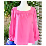 Pink Pensee Woven Square Neck LINEN Top