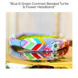 Blue & Green Contrast Beaded Turtle & Flower Headband