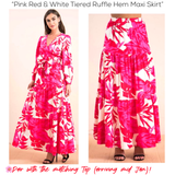Pink Red & White Tiered Ruffle Hem Maxi Skirt