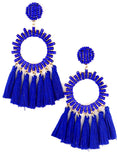 Beaded Circle Drop Tassel Earrings in 4 Colors