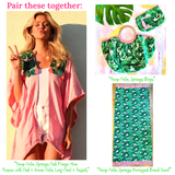 Troop Palm Springs Pink Fringe Hem Kimono with Pink & Green Palm Leaf Print & Tassels