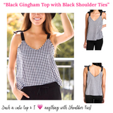 Black Gingham Sleeveless Top with Black Shoulder Ties