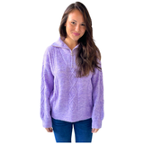 Lucia Cashmere Blend Pointelle Knit Quarter Zip Sweater in French Blue & Lavender