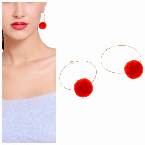 Red and Gold Pom Pom Hoops
