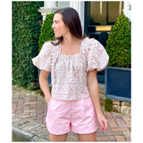 Pink Floral Ruched Ruffle Charlotte Top