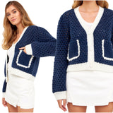 Navy & Cream Open Knit Marcie Cardigan