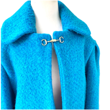 Turquoise Limited Edition Wool Boucle Carlyle Coat, Made in Italy